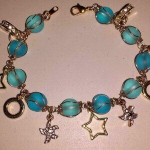 TDD Custom Made One Size Fits Most Aqua Wire Wrapped Bracelet